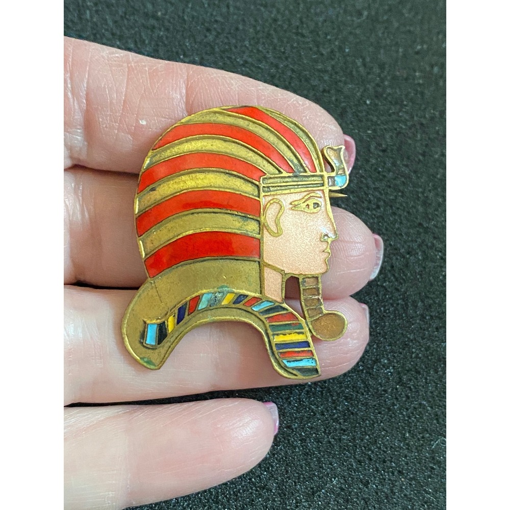 Art Deco Egyptian Revival Pin King Tut Enamel‎ on Brass